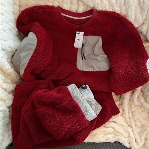 UGG Burgundy and Light Gray Sherpa Jacket and pant set